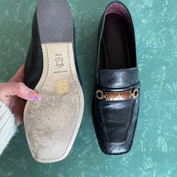 Black Leather Tory Burch Perrine Square Toe Loafer - Size 10.5 - Picture 3 of 7